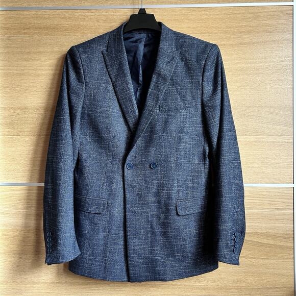 Boohoo Man Blazer Mens Sz 40 Blue Double Breasted Sport Coat Jacket - Picture 1 of 11